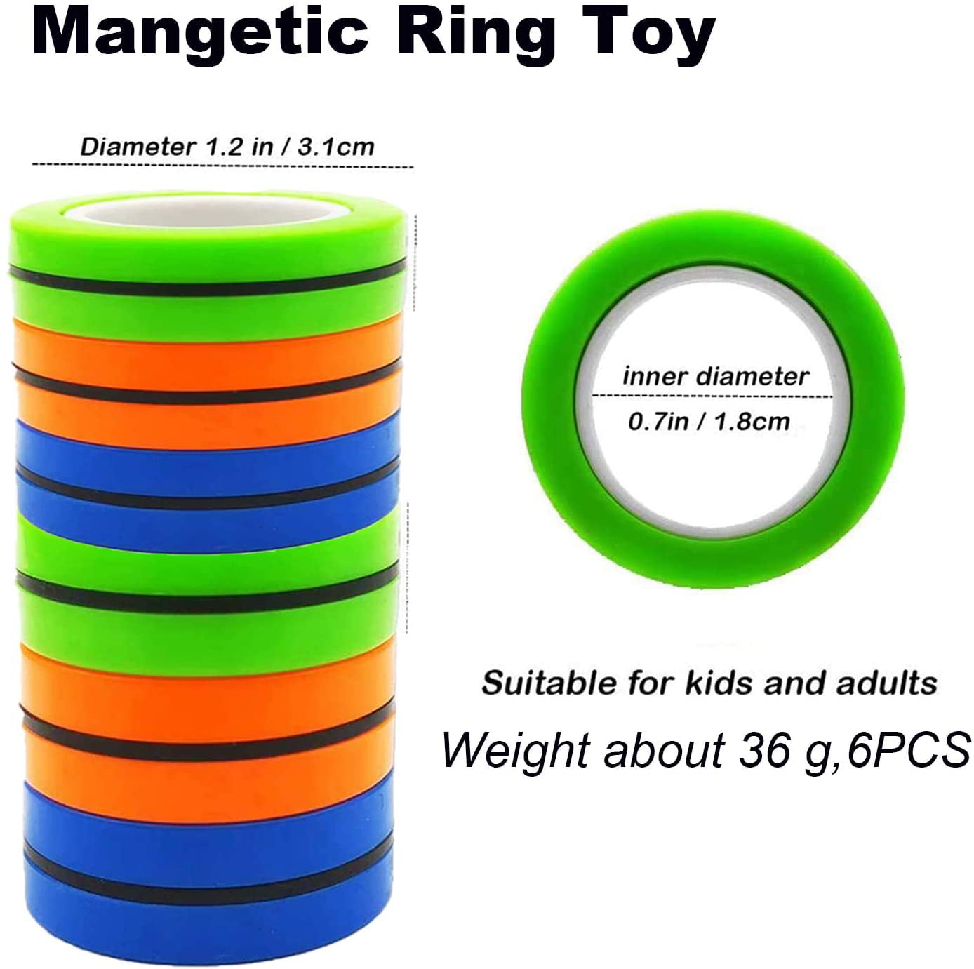 6PCS Magnetic Rings Fidget Toys, Roller Rings, Adult Finger Fidget Toys,  ADHD Anxiety Relief Decompression Magical Ring Fidget Toy,Funny Gifts Kids