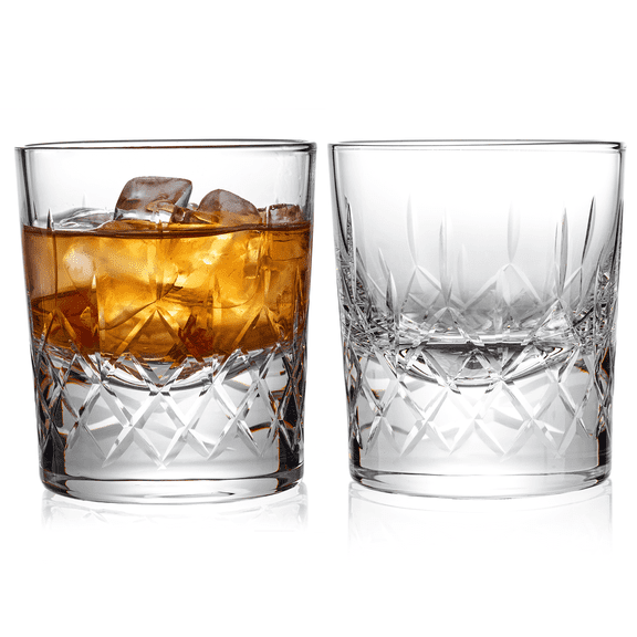 Burns Glass 6.35 oz Handblown Diamond Cut Beverage Glasses Set of 2