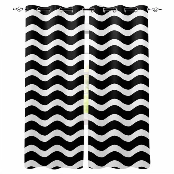 Black Moire Ombre Blackout Curtains 63 Inches Long, Water Ripple Stripe Farmhouse Thermal Insulated Black Out Curtains, Darkening Window Curtain Drapes for Bedroom Living Room 42"x63" 2 Panels