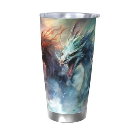 

Qekee Ink Style Wave Dragon Print 20OZ Car Cup Stainless Steel Vacuum Insulated Tumbler Tumbler Cup With Lid And Straw Travel Coffee Mug-Without Straw