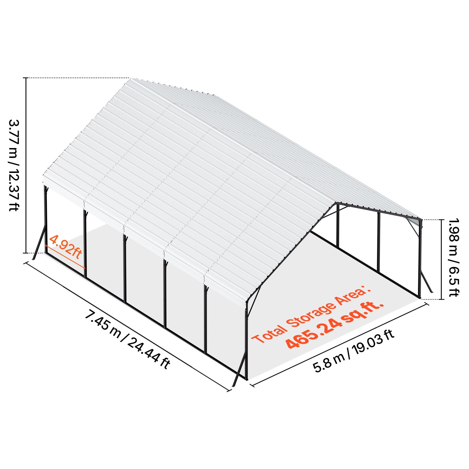 KFFKFF Durable Metal Carport, 20 x 24 ft Outdoor Shelter with Robust Frame & Roof, Vehicle Garage Shade with Detachable Side Panels, Versatile Cover for Cars, Boats, Trucks & Agricultural Equipment