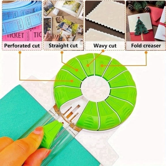 12-in-1 Paper Trimmer, 360° Rotary Head Manual Cutter, Multi-style Cutting Tool for Straight, Wavy, Scoring & Perforated Cuts, Fits Letter A4 A3 Size