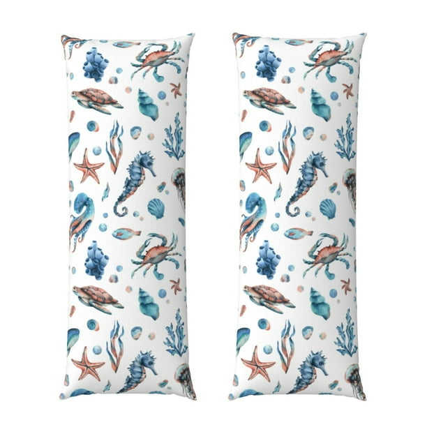 Balery Undersea Animals Funda Protectora para Almohada Corporal de Algodón Hipoalergénico con Cierre(55 x 21 pulgadas), Almohadas No Incluidas