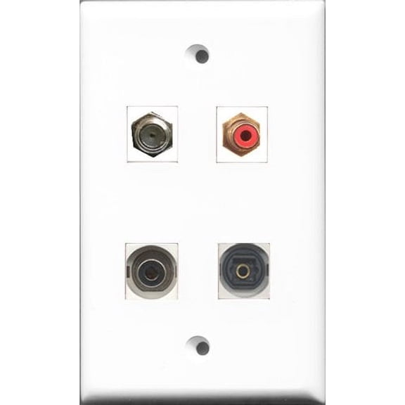 RiteAV 1 Port RCA Red and 1 Port Coax Cable TV- F-Type and 1 Port Toslink and 1 Port 3.5mm Wall Plate