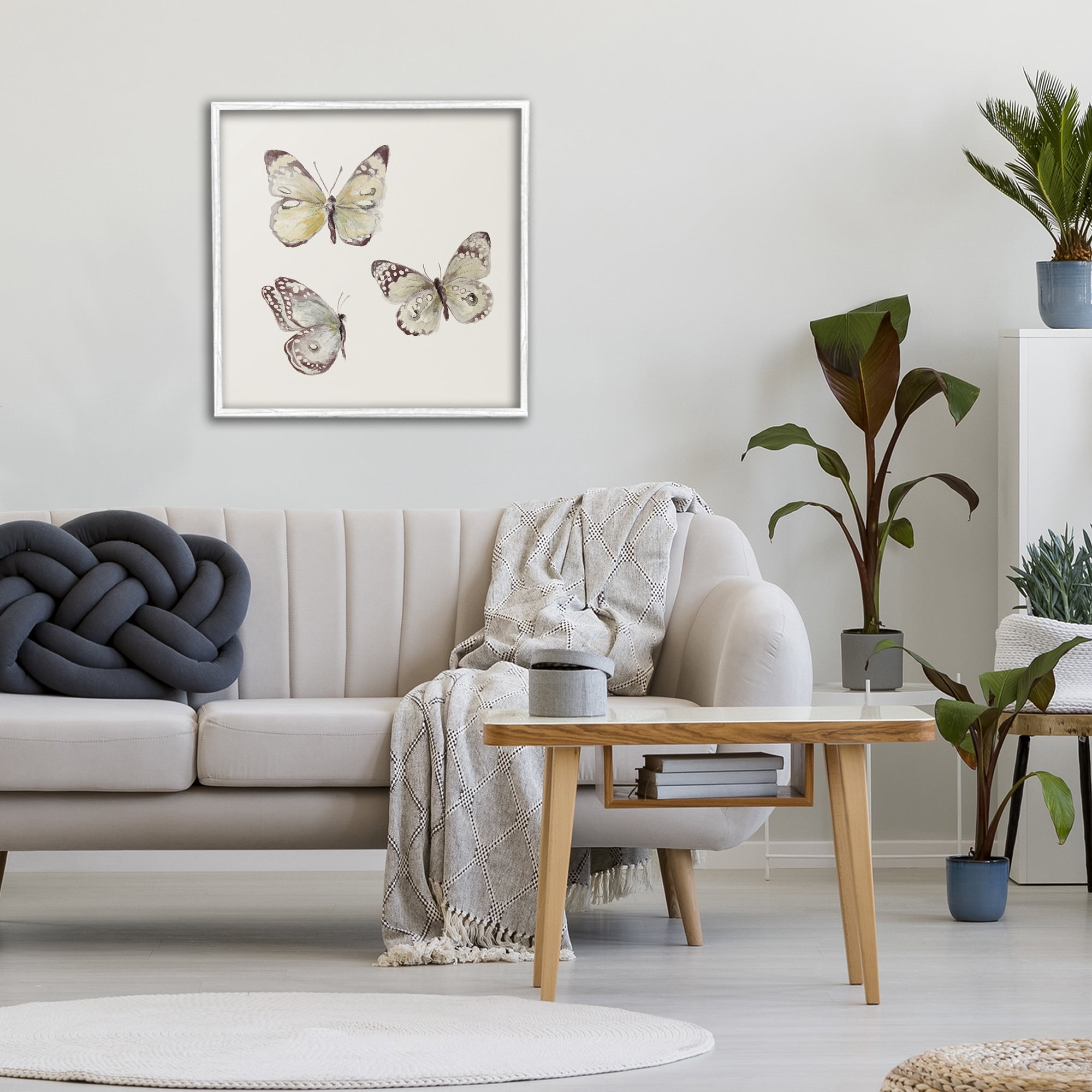 Stupell Industries Delicate Butterflies on Beige White Framed Giclee Art, design by Patricia Pinto