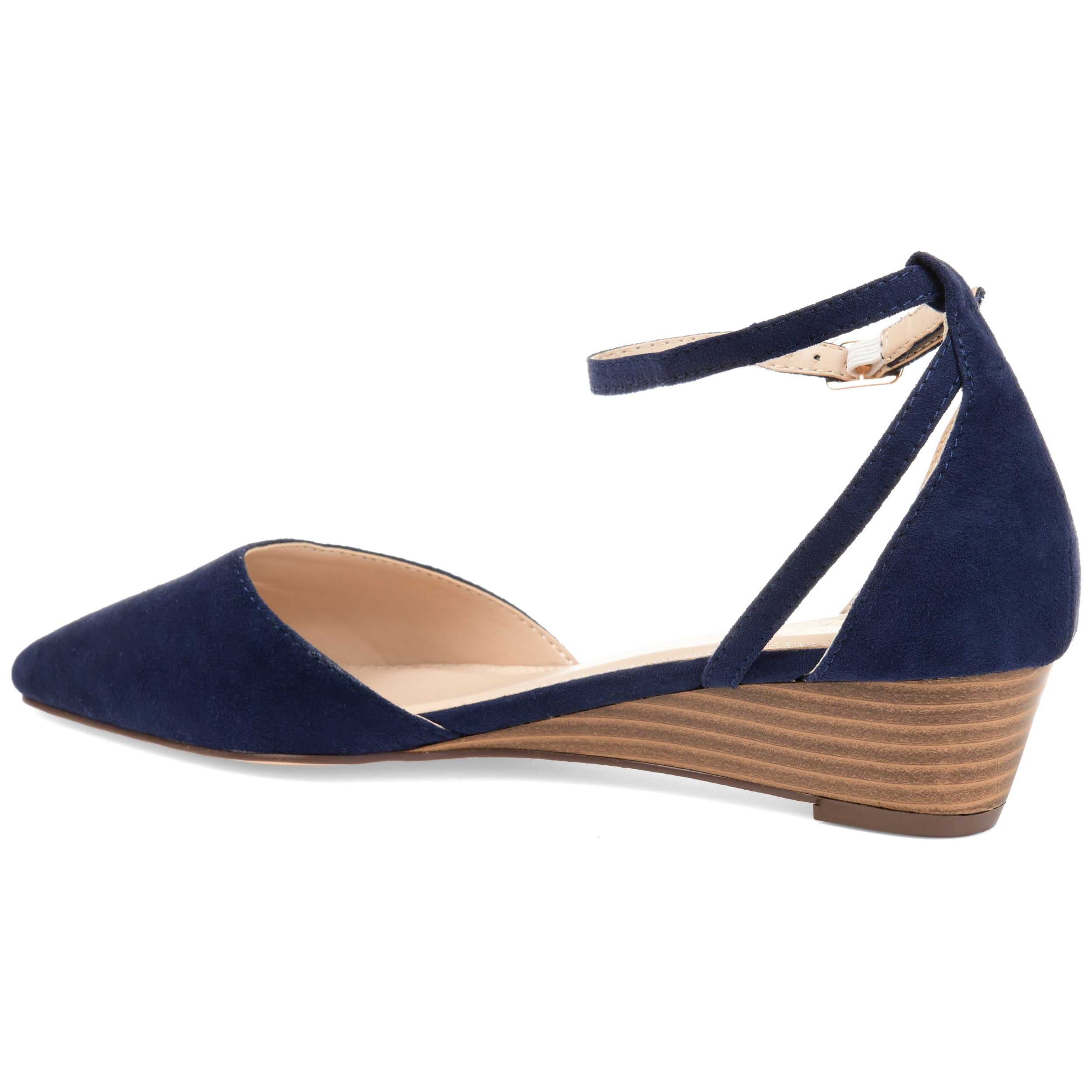 Journee Womens Arkie Buckle Pointed Toe Sliver Wedge