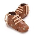 thumbnail image 3 of GYRATEDREAM Baby Boys Girls Frewalker Crib Shoes Infant Print Non-Slip Walking Shoes Toddler Soft Sole Bottom Shoes with Shoelaces Brown for 0-18 Months, 3 of 8