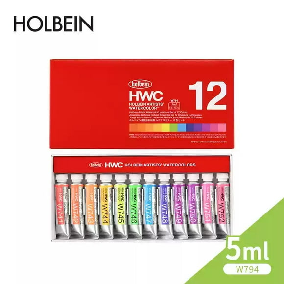 Holbein Peintures Aquarelles pour Artistes, 12 Couleurs Tube 5 ml Professionnel Fluorescent Transparent Ensembles de Peintures Aquarelles pour Peinture Créative Créations Artistiques Amateurs