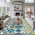 thumbnail image 3 of Modern Mediterranean Area Rugs 5'x7', Small Throw Rugs for Laundry Room Playroom, Retro Moroccan Tiles Texture Vlue Yellow Indoor Outdoor Rug Non-Slip Low Pile Carpet Runner Reversible Floor Mats, 3 of 8
