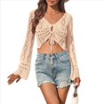 thumbnail image 1 of Suéter de Punto Estilo Bohemio con Hombros Descubiertos y Mangas Acampanadas para Mujer, Color Albaricoque, Talla L, 1 of 8