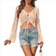 thumbnail image 1 of Suéter de Punto Estilo Bohemio con Hombros Descubiertos y Mangas Acampanadas para Mujer, Color Albaricoque, Talla L, 1 of 8