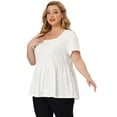 thumbnail image 4 of Women's Plus Size Tee Shirts Square Neck Textured Printed Peplum Summer Short Sleeve Tops White 1X, 4 of 7