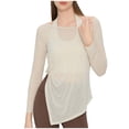 thumbnail image 2 of Qzwdhjm Mesh Swimsuit Coverup for Women Sheer Boat Neck Beach Cover Up Shirts Long Sleeve Asymmetrical Hem Bathing Suits Coverups for Summer Vacation, 2 of 8