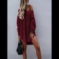 thumbnail image 4 of Suéteres para Mujer, Punto , Cuello en V, Color Liso, Larga, Informales, Holgados, Suaves, Tipo Jersey. Vino Tinto XL, 4 of 7