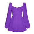 thumbnail image 6 of Blczomt Purple Dresses for Women Plain Mini Puff Sleeve Flowy Dress Ruffle Double Layer Square Neck Dresses, 6 of 7