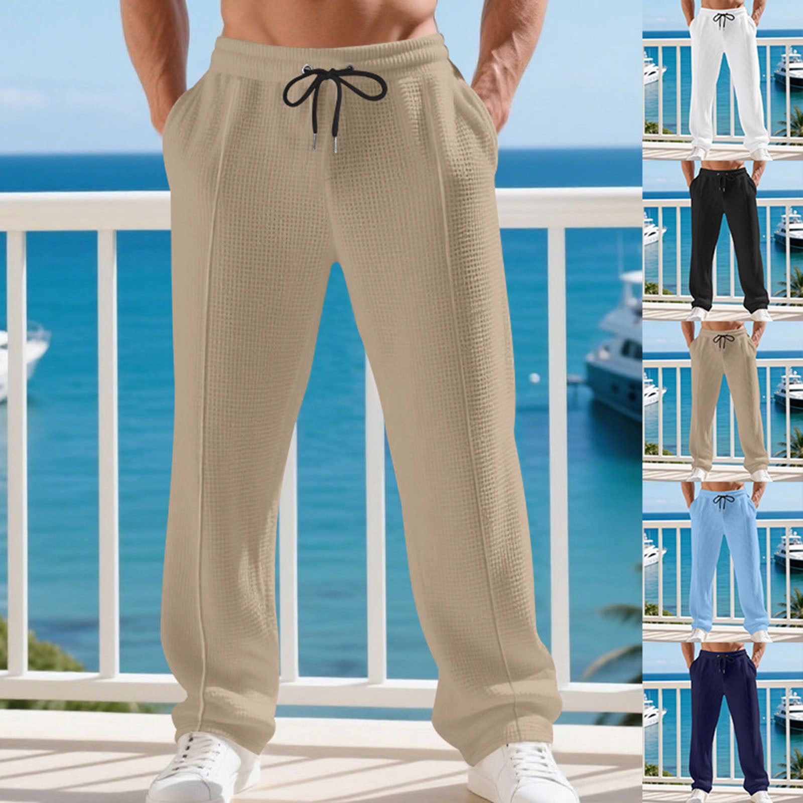 Fmbrln Mens Casual Pants Elastic Waist Solid Color Work Pants