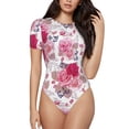 thumbnail image 2 of Goofa Peonies And Roses Printed Women Rash Guard Short Sleeve,Tummy control Swimsuit Surfing Swimsuit Bathing Suit One Piece Swimsuit UPF 50-X-Large, 2 of 9