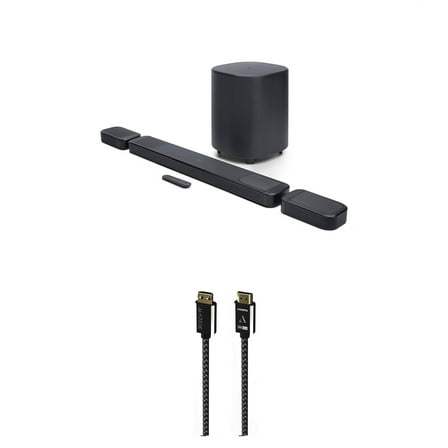 JBL BAR-1000-MK2 Surround Sound 4K Dolby Atmos and DTS Soundbar with an Austere 7S-8KHD2-2.5M VII Series 2.5m Premium Braided 8K HDMI Cable (2025)
