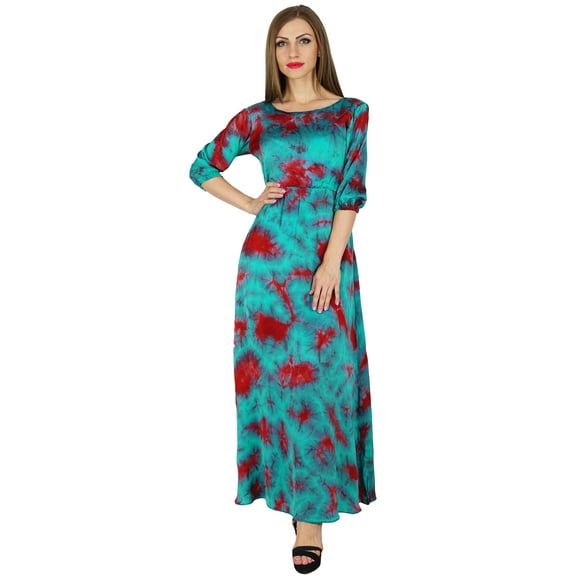 Bimba Women Long Maxi Dress Exclusive Tie-Dye 3/4 Sleeve Elastic Waist Gown