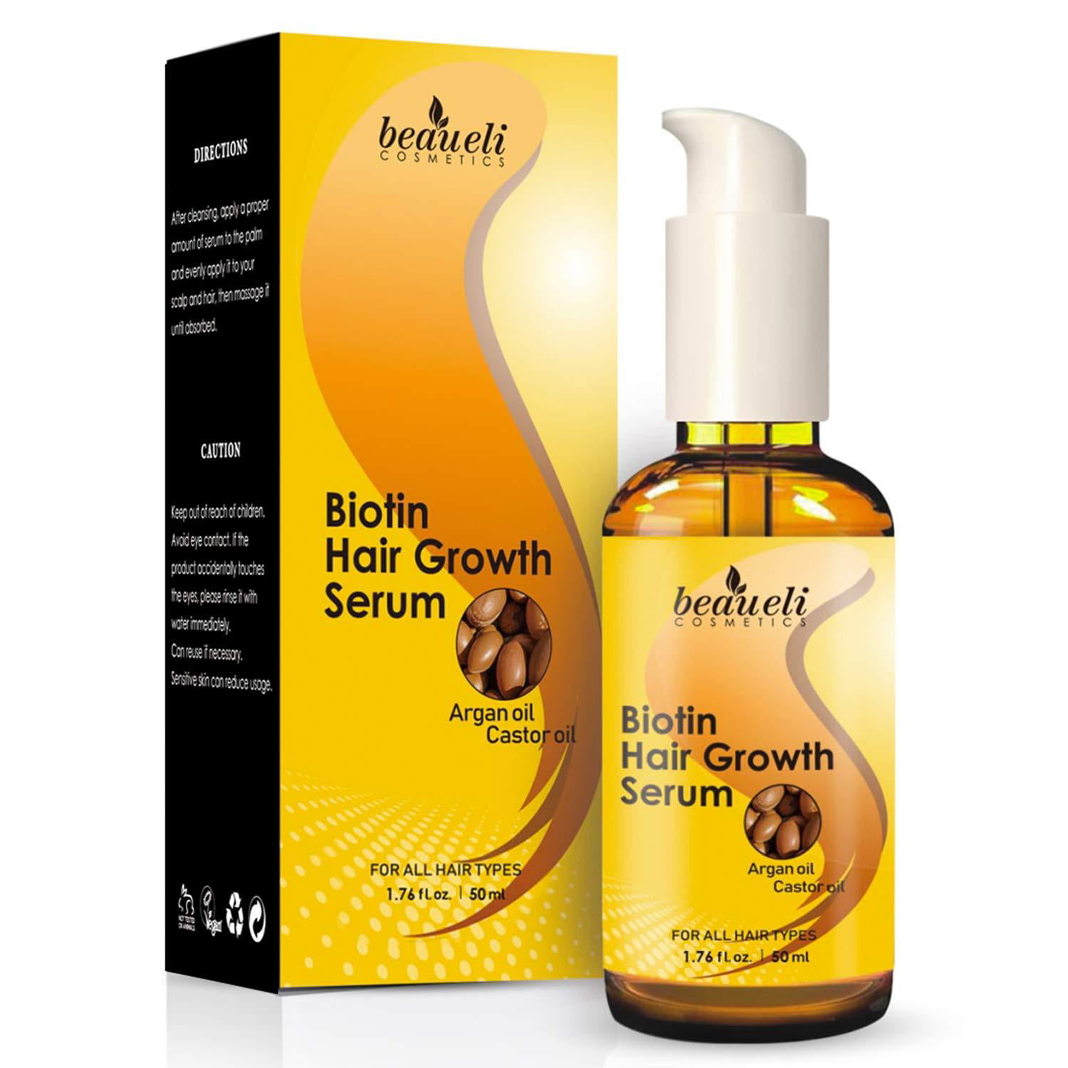 Biotin Hair Growth Serum with Castor Oil, Argan Oil - Hair Loss Prevention  Treatment with fine thinning hair Formula to Help Grow Healthy Thicker Strong  Hair for Men & Women By Beaueli -