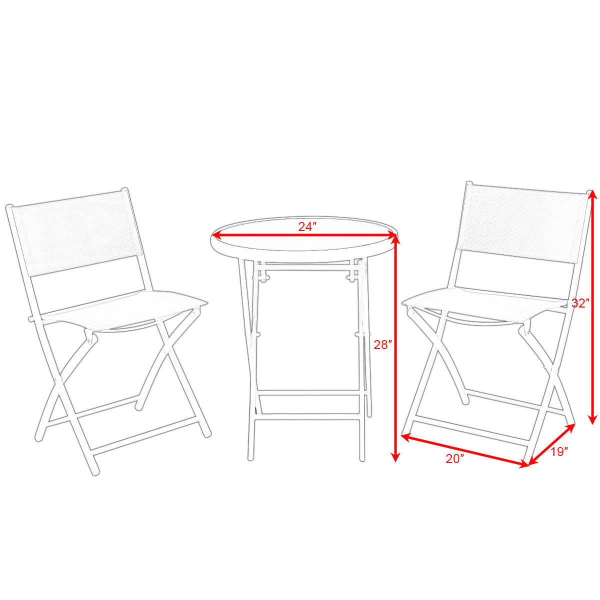 Costway 3 PCS Folding Bistro Table Chairs Set Garden Backyard Patio Furniture Red - image 3 of 7