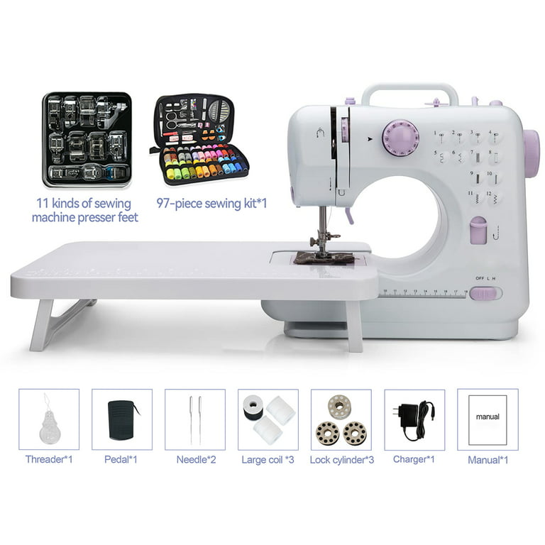 VIFERR Mini Sewing Machine Set Lightweight 12 Stitches Portable Household Electric Handheld Sewing Tool with Upgraded Sewing Kit Extension Table