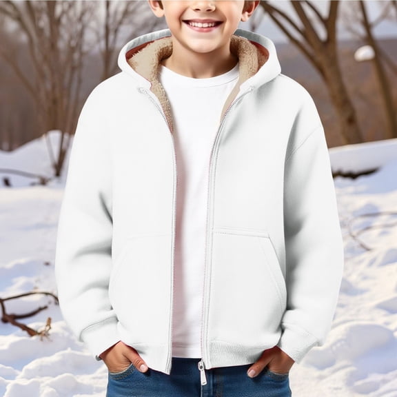 CPNG Boys Girls Sherpa Lined Zip Up Hoodie Kids Fleece Jacket Thick Coat with Hood and Front Pockets Casual Hooded Sweatshirt Trendy Clothing Fall Winter Warm Outerwear