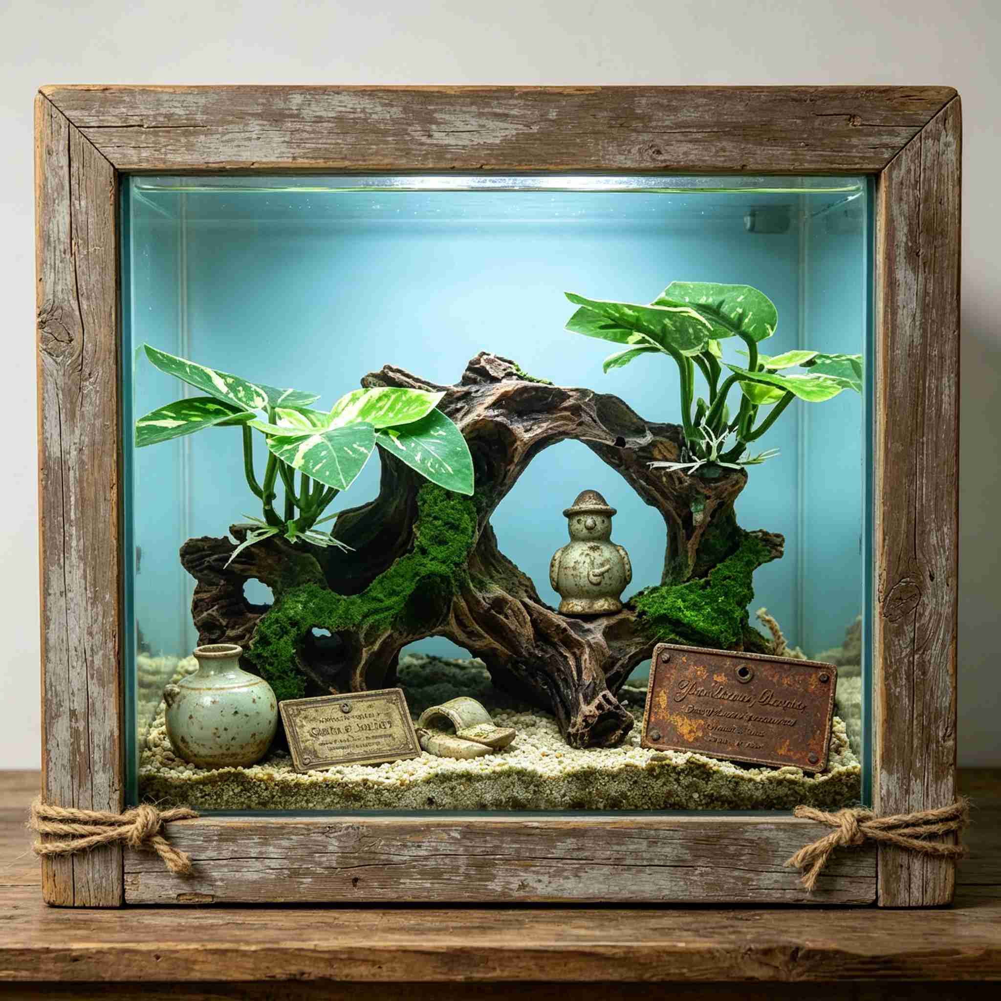 Driftwood Cave Aquarium Decor Set of 8, Silk Aquarium Plants Leaves for Aquarium Decoration and Fish Tank Decoration