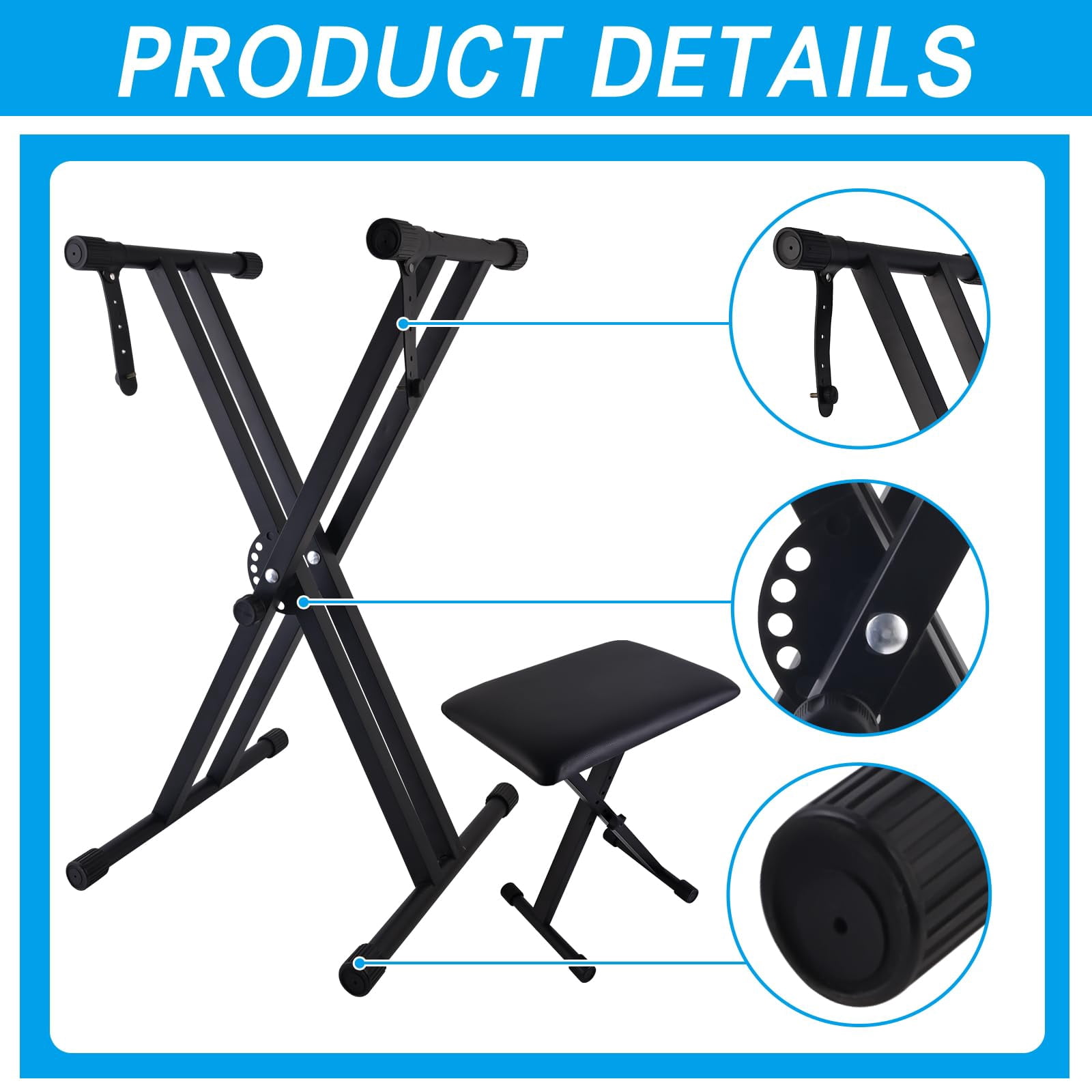 Piano Keyboard Stand And Bench Set  Double-x Adjustable Digital With Lockable Straps (piano X 1 1) Black