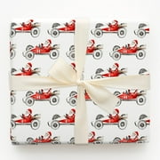 Santa Claus Driving Vintage Race Cars No. 6 & 44 Christmas Gift Wrapping Paper