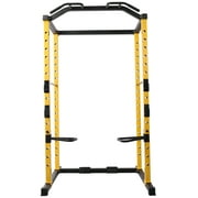 HulkFit Multi-Function Adjustable Power Cage with J-Hooks, Safety Bars or Safety Straps, Power Cage Only, Yellow