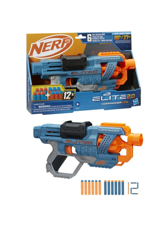 Nerf Elite 2.0 Commander RD-6 Blaster, 12 Official Nerf Darts, 6-Dart Rotating Drum, Built-In Customizing Capabilities, Easter Gifts