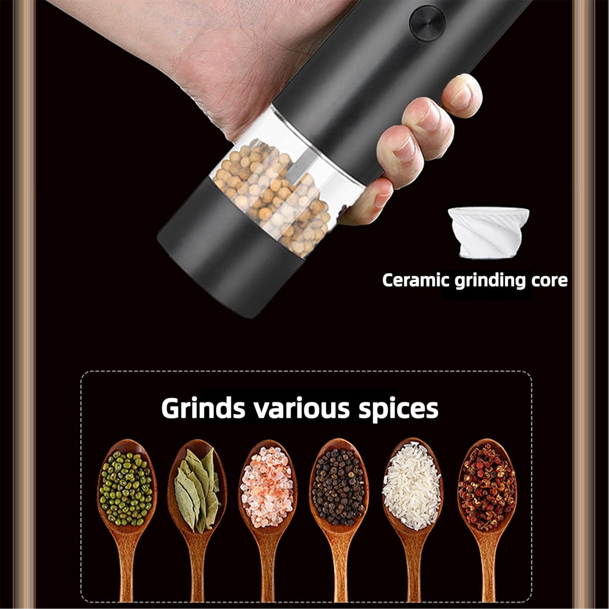 Electric Salt and Pepper Grinder Set - Rechargeable Automatic Salt and Pepper Shakers, 40ml Hopper for Cooking, Home Gifts(2 Pack,Black/Black)