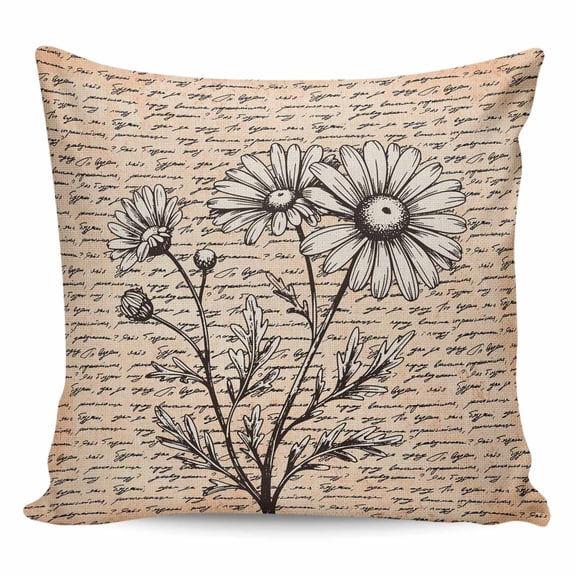 Vintage Daisy Flower Pillow Covers 26x26 Inch Decorative Throw Pillow Cover, Farmhouse Country Floral Plant Sofa Pillowcases Accent Cushion Case Home Decor Bedroom Living Room