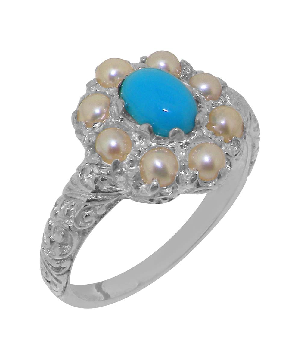 10k White Gold Natural Turquoise Womens Pendant & Chain - Chain length 18 : LetsBuyGold 10k White Gold Natural Turquoise