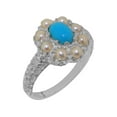 thumbnail image 1 of LBG British Made 14k White Gold Real Genuine Turquoise & Cultured Pearl Womens Statement Ring - 33 size options - Size 8.25, 1 of 8