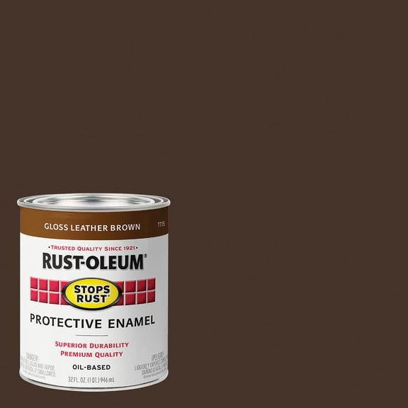 Rust-Oleum Stops Rust Brush On Paint - Gloss, Durable, Oil-Based - 1 Quart, Leather Brown — Interior & Exterior Use, Professional Finish