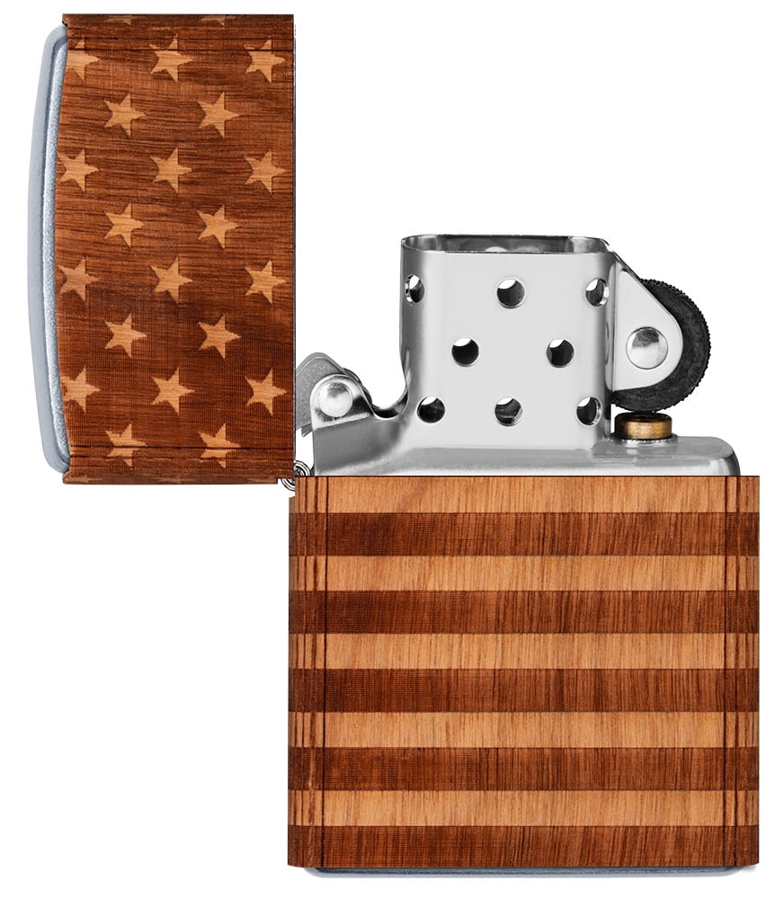 Zippo Woodchuck USA American Flag Wrap Street Chrome Pocket Lighter