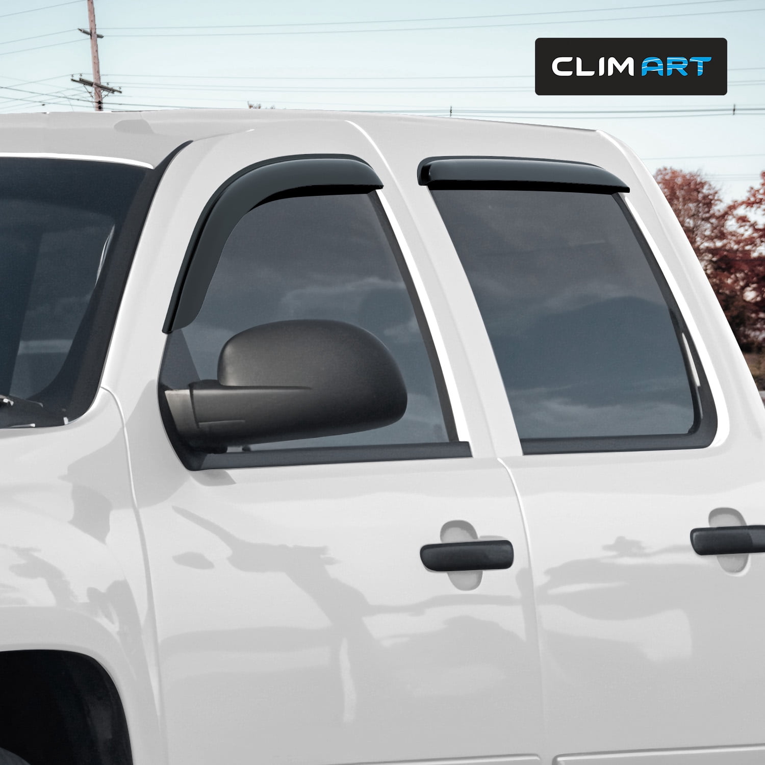CLIM ART Incredibly Durable Rain Guards Chevrolet (Chevy) Silverado/GMC Sierra 1500 2007-2013 Crew Cab, Tape-on Window Deflectors, Vent Deflector, Vent Window Visors, Truck Accessories, 4pcs- 407003
