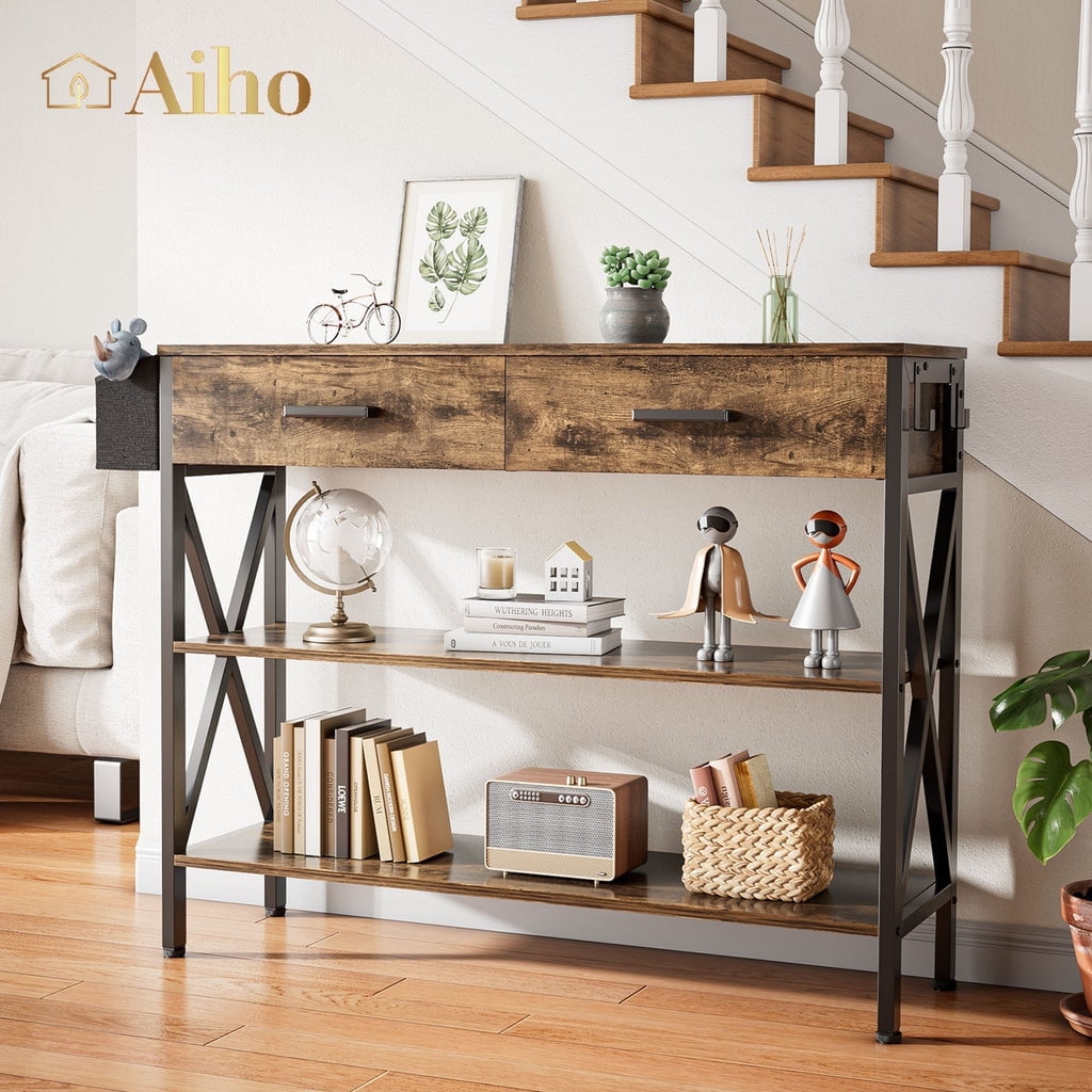 Aiho 39 "L Console Table  with Drawers, Entryway Table with Storage Shelves, Sofa Table for Living Room, Entryway - Rustic Brown