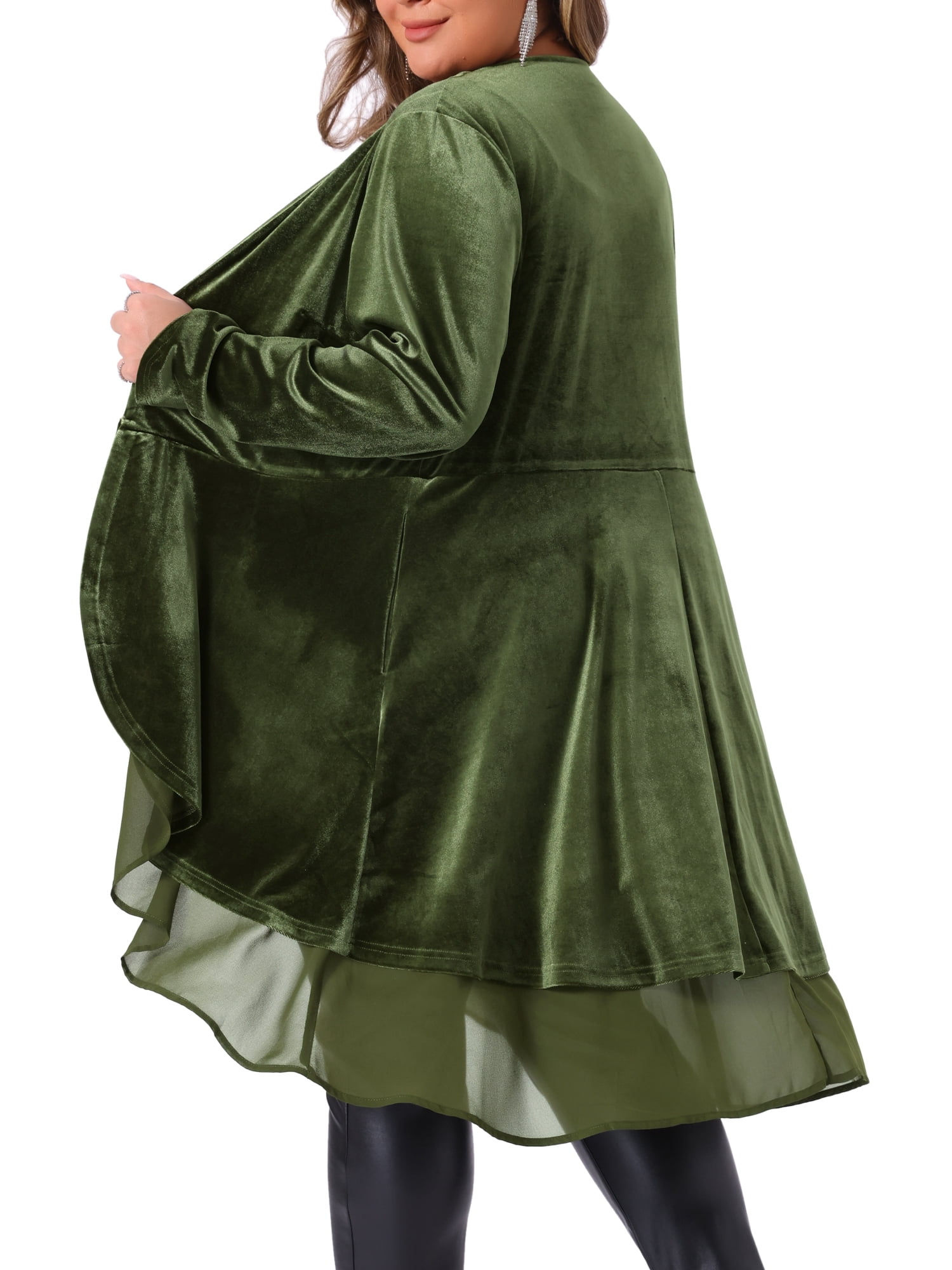 DARING DIVA Women's Plus Size Ruffled Asymmetric Open Front Velvet Jackets 2X Army Green