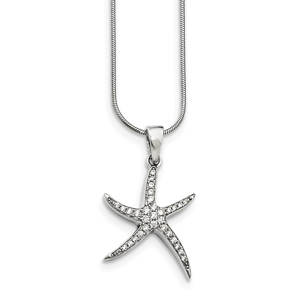Mia Diamonds 925 Sterling Silver Solid Antiqued and Textured Star Fish Necklace Chain Slide Pendant