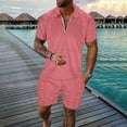 thumbnail image 2 of Yindaity Mens Short Sets 2 Piece Outfits Polo Shirt Fashion Summer Tracksuits Casual Set Short Sleeve and Shorts Set for Men Pink,3XL, 2 of 5