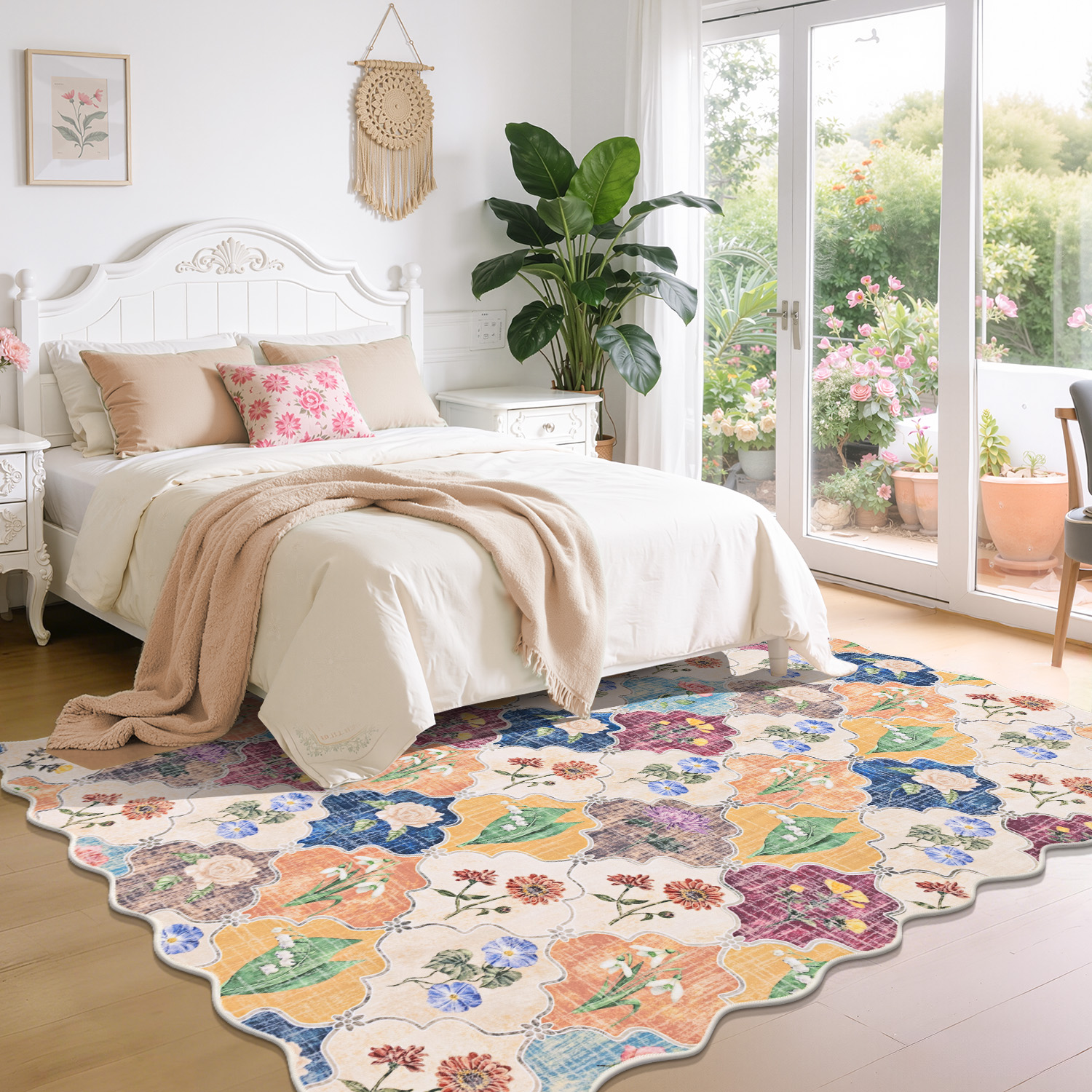 MJIAexp 5x7 Moroccan Floral Area Rug Washable Bedroom Rug Vintage Boho Area Rug Non-Slip Accent Throw Rug Stain Resistant Floor Carpet for Kitchen Entryway Living Room Office Multi-Color