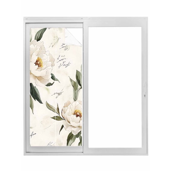 Vintage Floral Spring Window Privacy Film, Farmhouse Botanical White Flowers Static Cling UV Sun Blocking Tint Film Heat Control Windows Films for Bedroom Bathroom, Window Stickers 23.6"x59"
