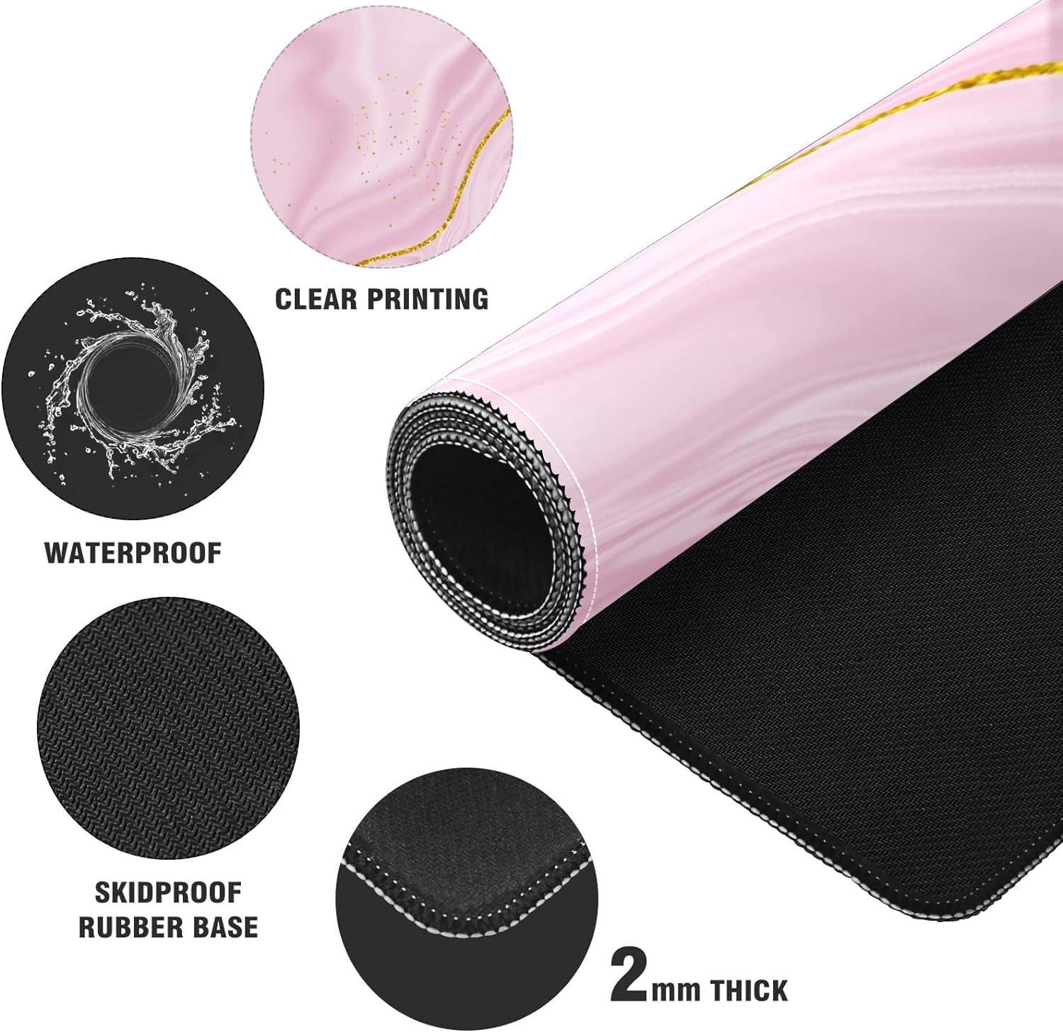 Pink Marble Gold Desk Mat, Desk Accessory, Cute Workspace, Trendy Workspace, Trendy, 35.4x15.7in Large Gaming Mouse Pad, Cute Desk Topper, Pretty Desk Pad