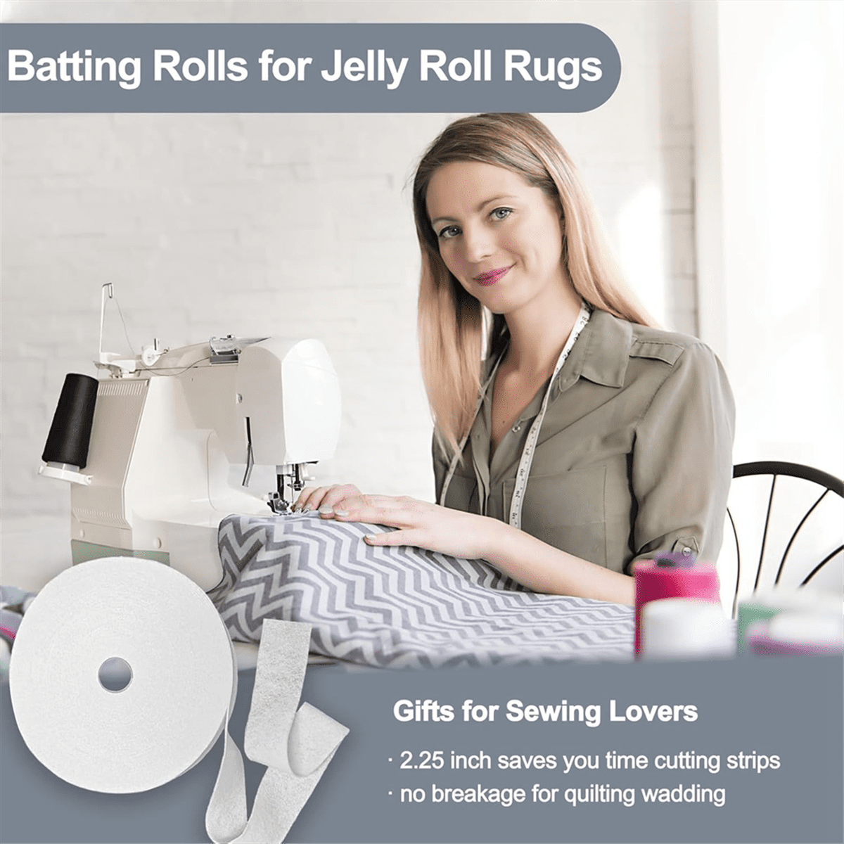 2 1/4 Inch Batting Strips for Rugs Total, Polyester Blend Batting on A Roll for Quilting, Throw Rugs 3 Rolls