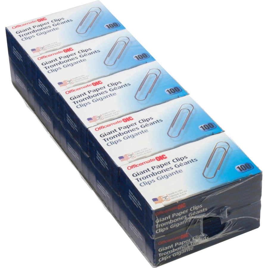 Officemate Giant Paper Clips - Giant - 1000 / Pack - Silver - Steel