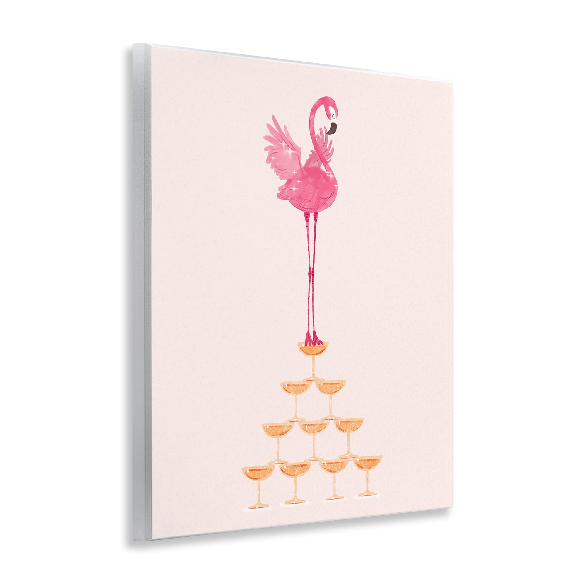 Stupell Industries Balancing Flamingo & Wine Novelty Painting Unframed Art Print Wall Art, 11 x 14