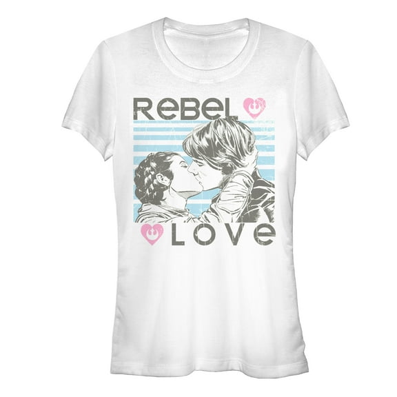 Junior's Star Wars Rebel Love Han and Leia Graphic Tee White Small